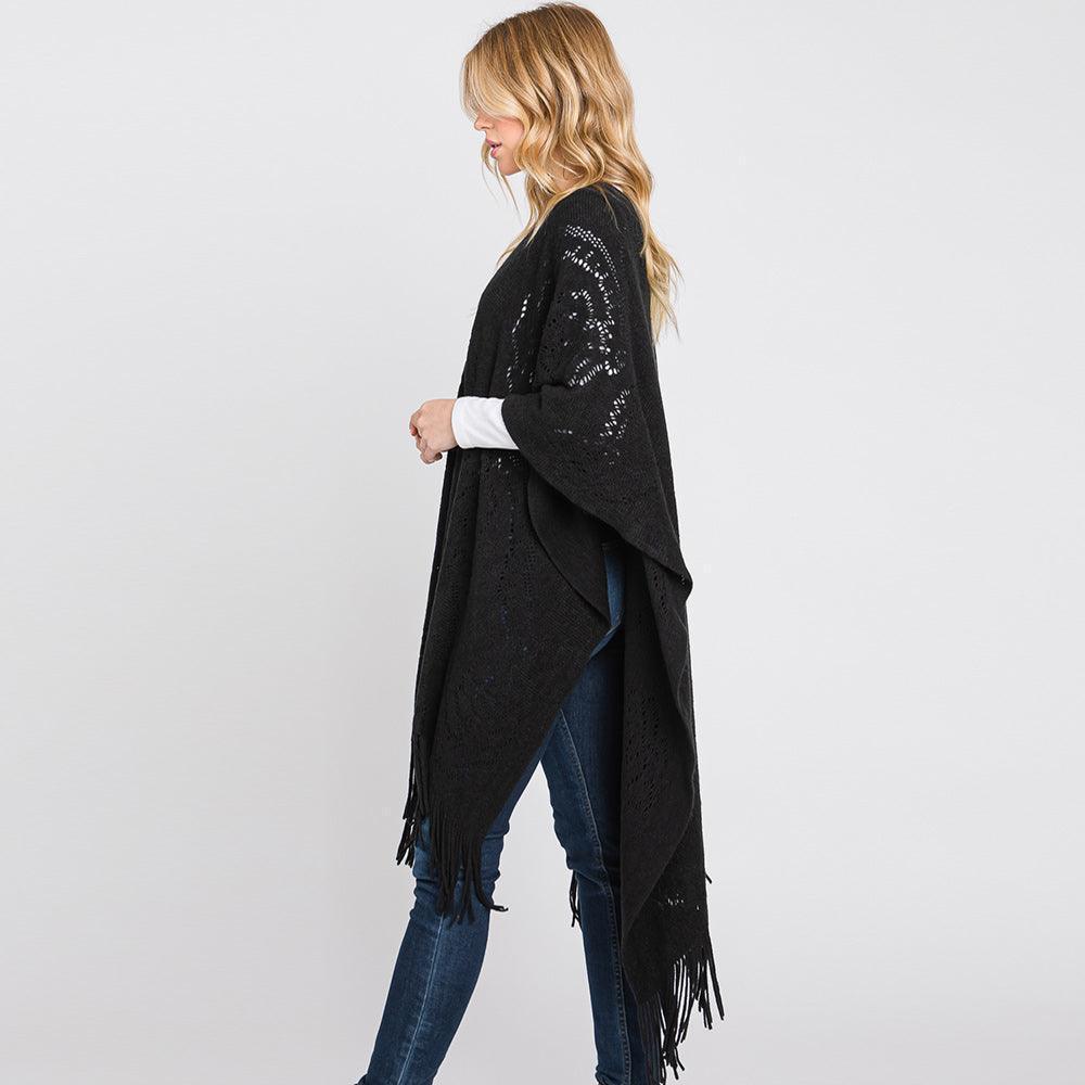 Black Paisley Patterned Fringe Poncho - Jewelry Store by Erik Rayo