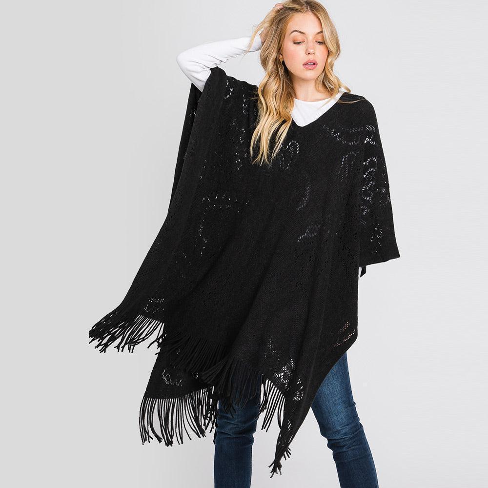 Black Paisley Patterned Fringe Poncho - Jewelry Store by Erik Rayo