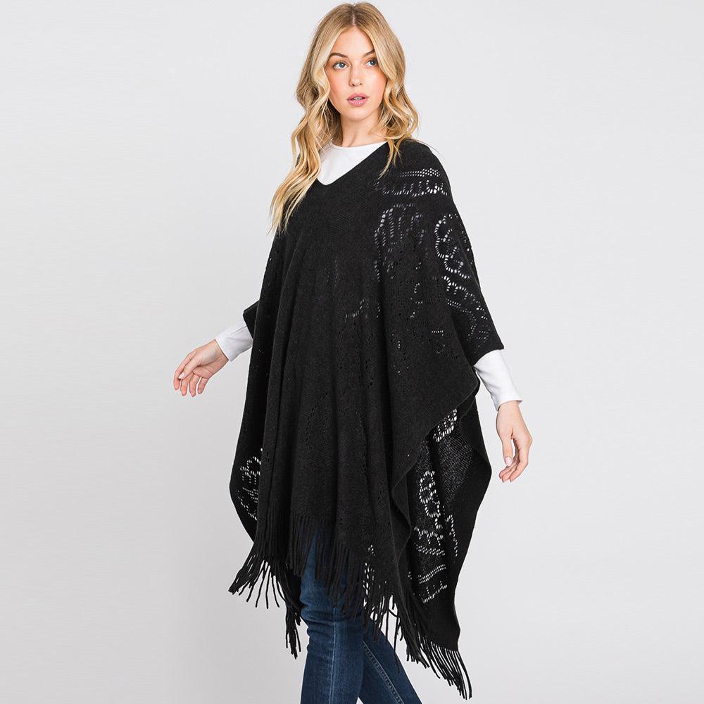 Black Paisley Patterned Fringe Poncho - Jewelry Store by Erik Rayo