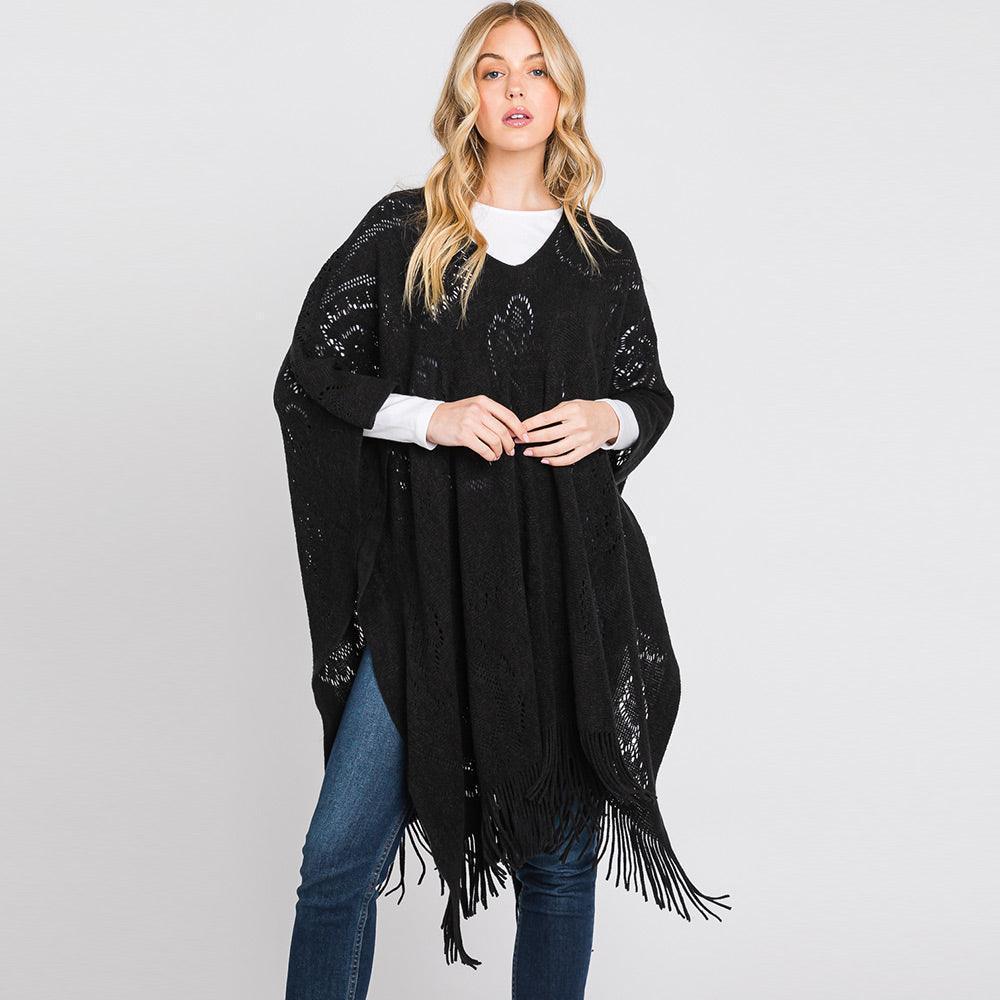 Black Paisley Patterned Fringe Poncho - Jewelry Store by Erik Rayo