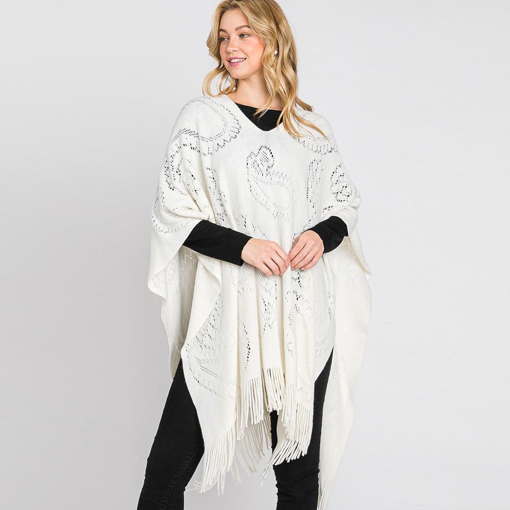 Ivory Paisley Patterned Fringe Poncho - Jewelry Store by Erik Rayo