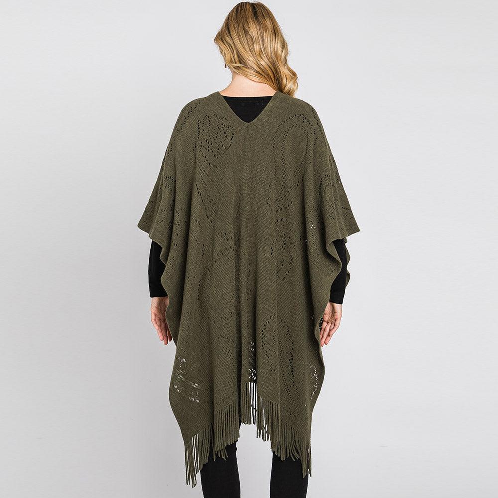Olive Green Paisley Patterned Fringe Poncho - Jewelry Store by Erik Rayo