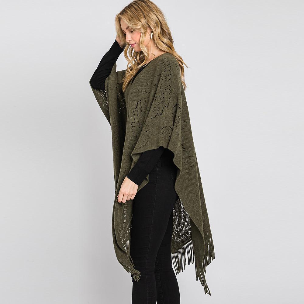 Olive Green Paisley Patterned Fringe Poncho - Jewelry Store by Erik Rayo