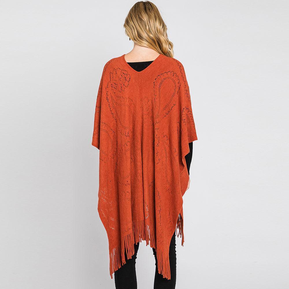 Rust Paisley Patterned Fringe Poncho - Jewelry Store by Erik Rayo