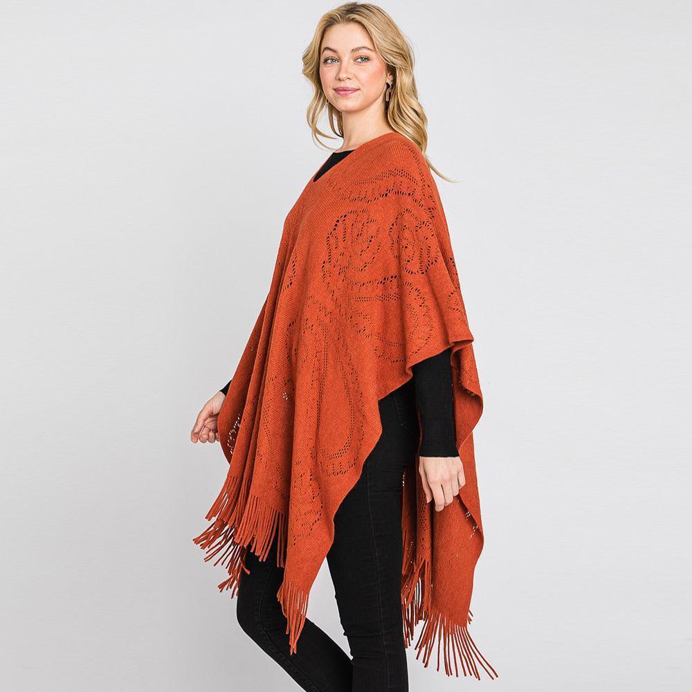 Rust Paisley Patterned Fringe Poncho - Jewelry Store by Erik Rayo