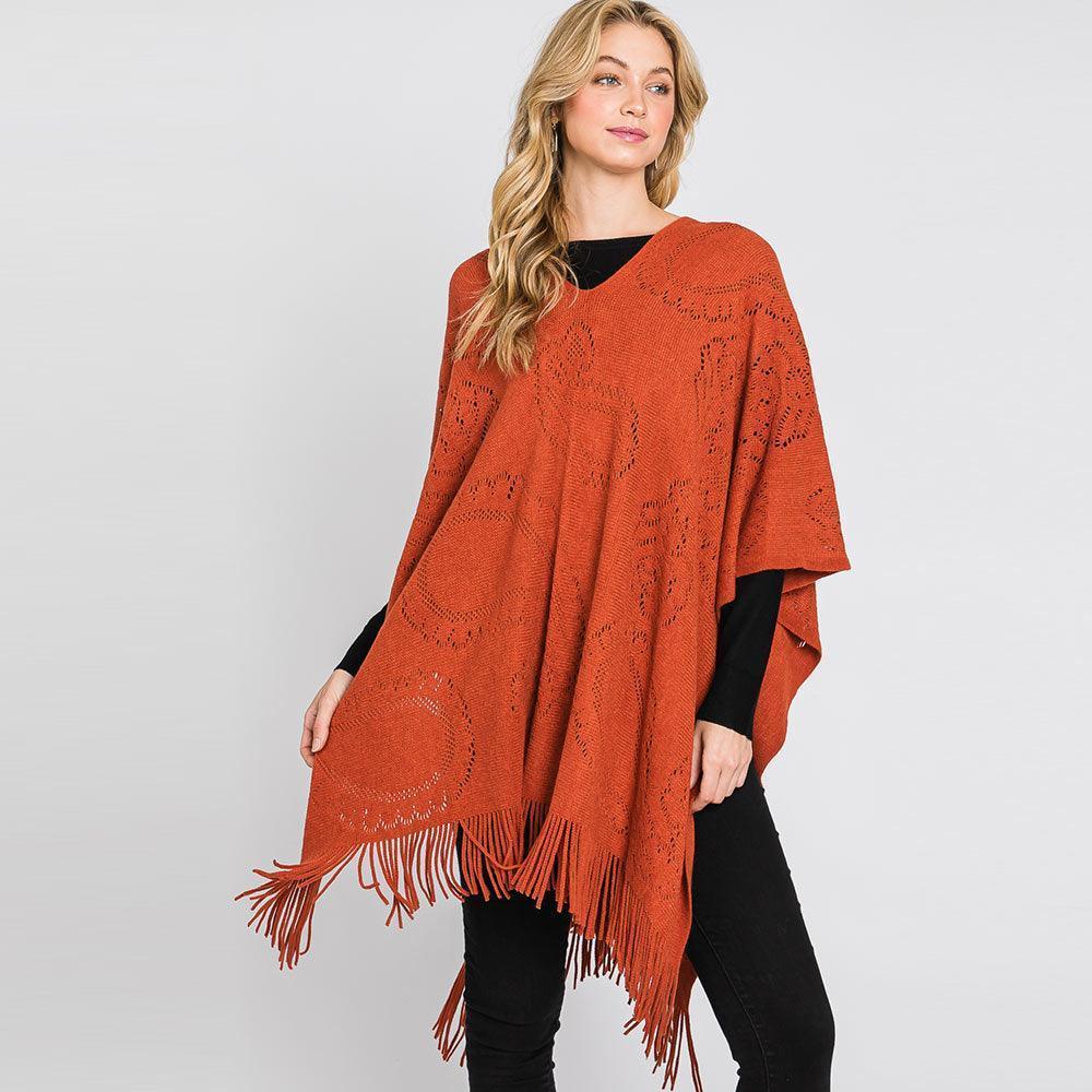 Rust Paisley Patterned Fringe Poncho - Jewelry Store by Erik Rayo