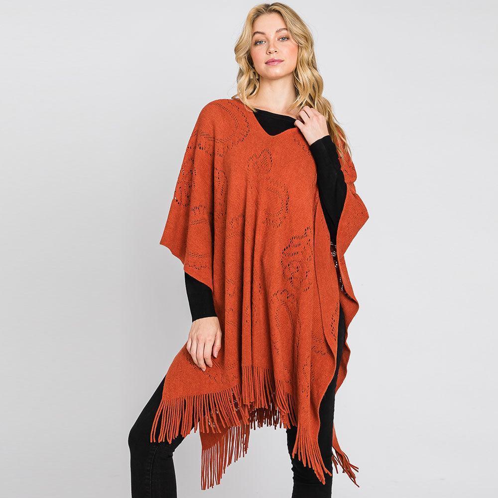 Rust Paisley Patterned Fringe Poncho - Jewelry Store by Erik Rayo