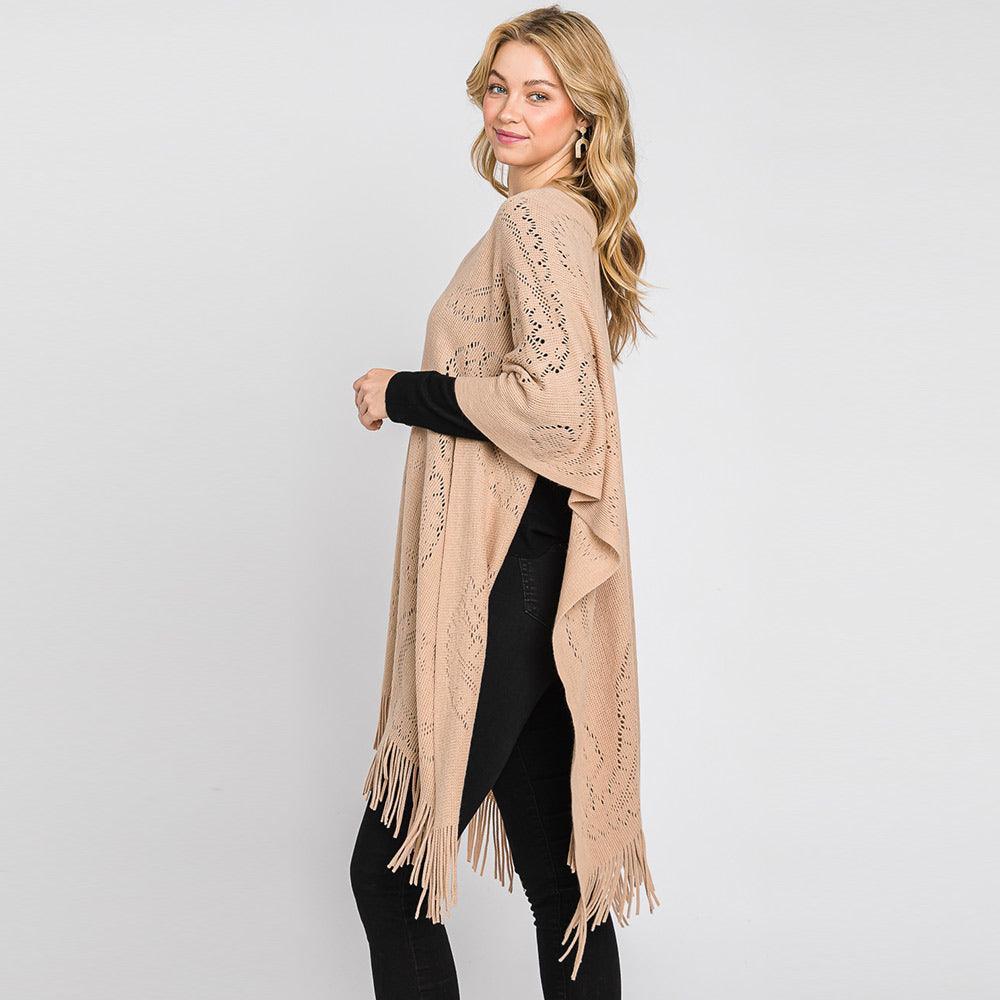 Taupe Paisley Patterned Fringe Poncho - Jewelry Store by Erik Rayo