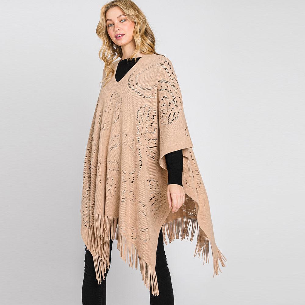 Taupe Paisley Patterned Fringe Poncho - Jewelry Store by Erik Rayo