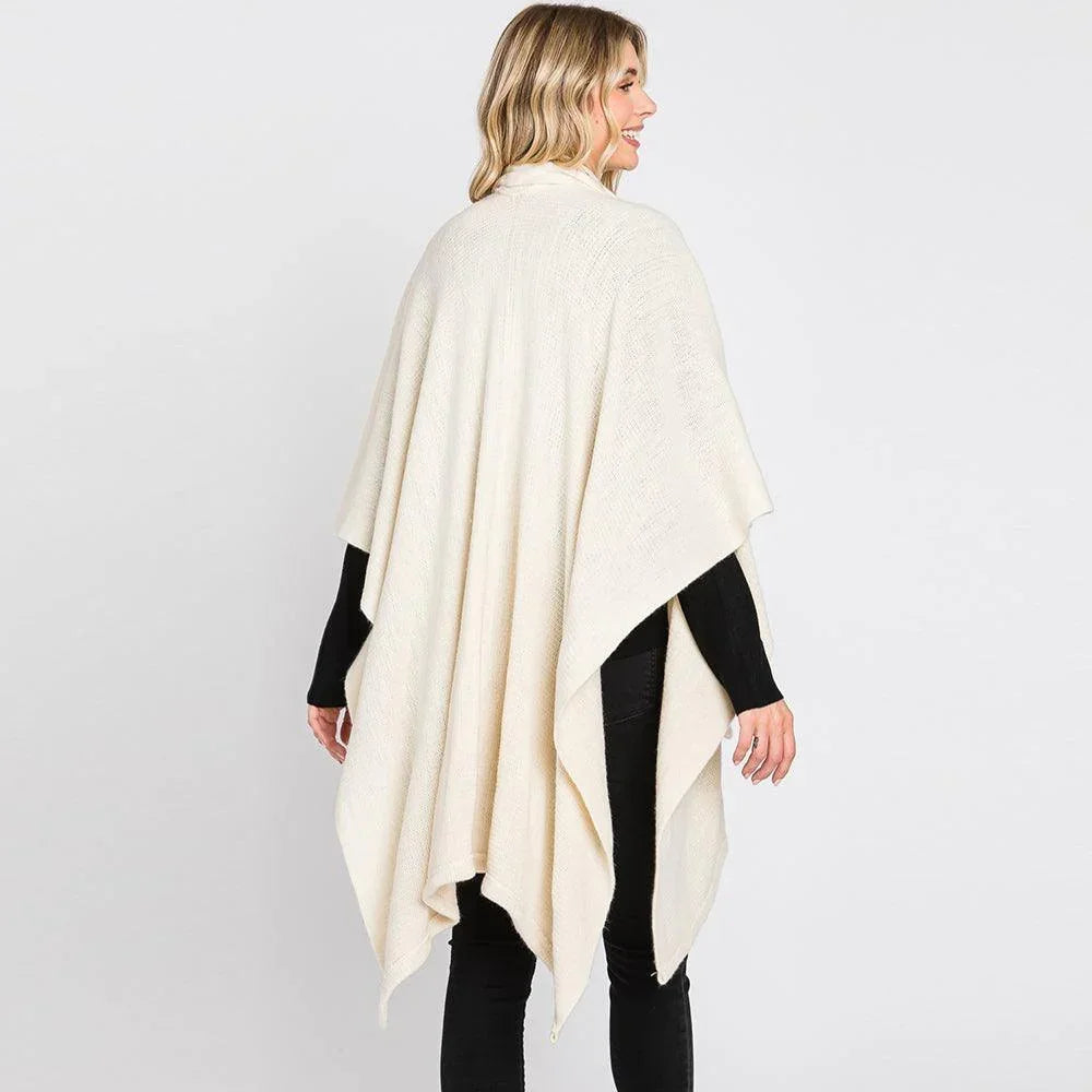 Ivory Attached Scarf Solid Cape Poncho with Neckline Tie - Jewelry Store by Erik Rayo