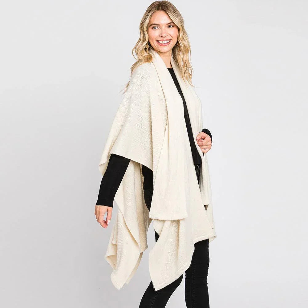 Ivory Attached Scarf Solid Cape Poncho with Neckline Tie - Jewelry Store by Erik Rayo
