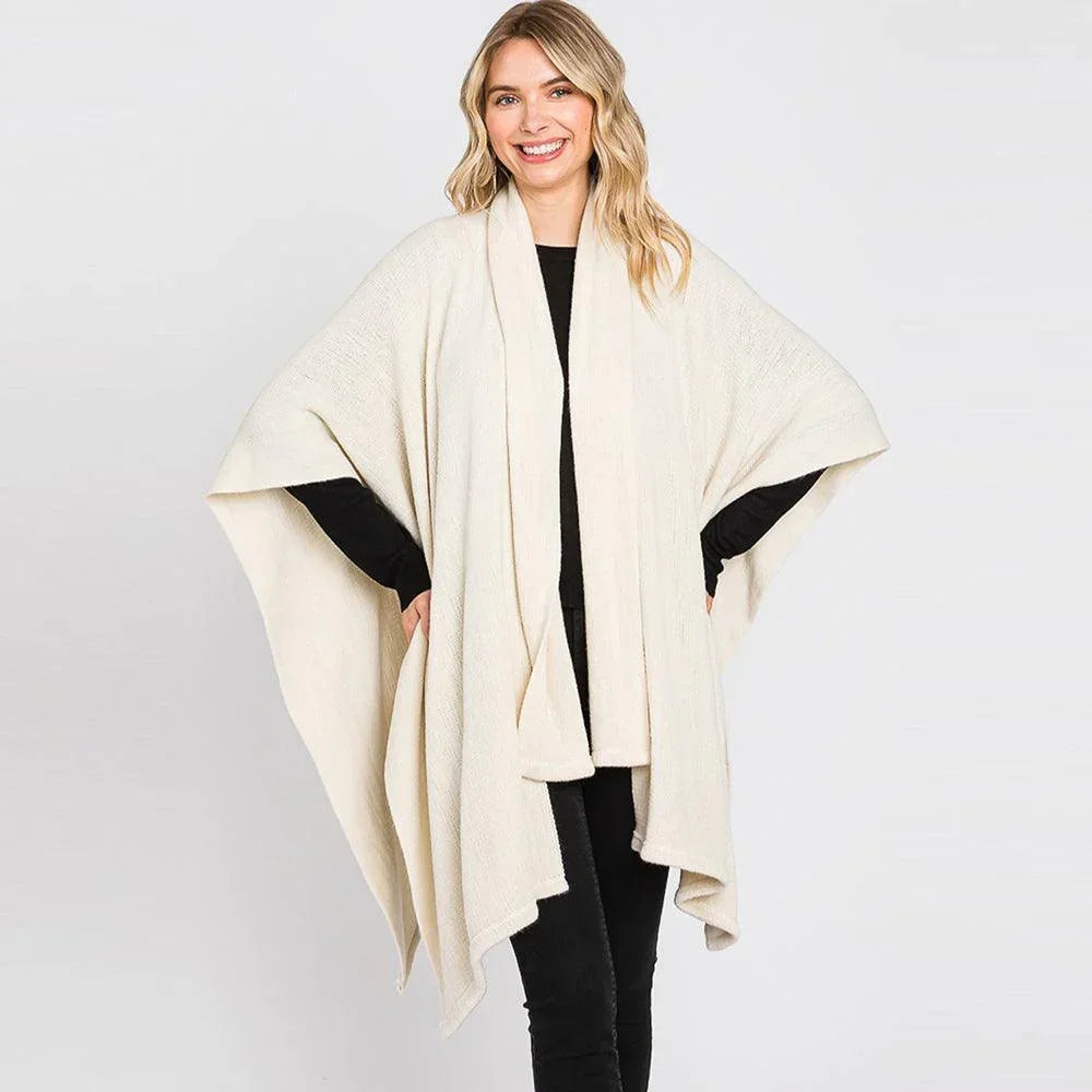 Ivory Attached Scarf Solid Cape Poncho with Neckline Tie - Jewelry Store by Erik Rayo