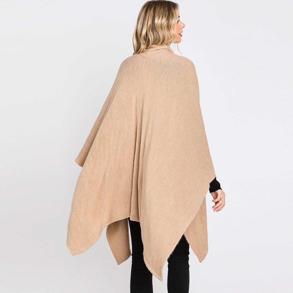 Taupe Attached Scarf Solid Cape Poncho with Neckline Tie - Jewelry Store by Erik Rayo
