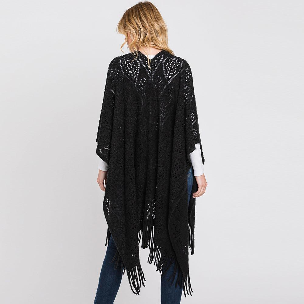 Black Patterned Fringe Ruana Poncho - Jewelry Store by Erik Rayo