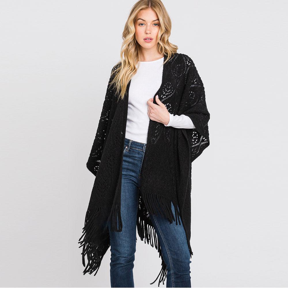 Black Patterned Fringe Ruana Poncho - Jewelry Store by Erik Rayo
