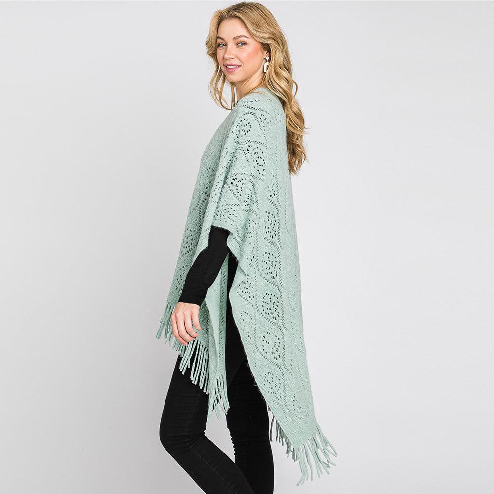 Mint Patterned Fringe Ruana Poncho - Jewelry Store by Erik Rayo