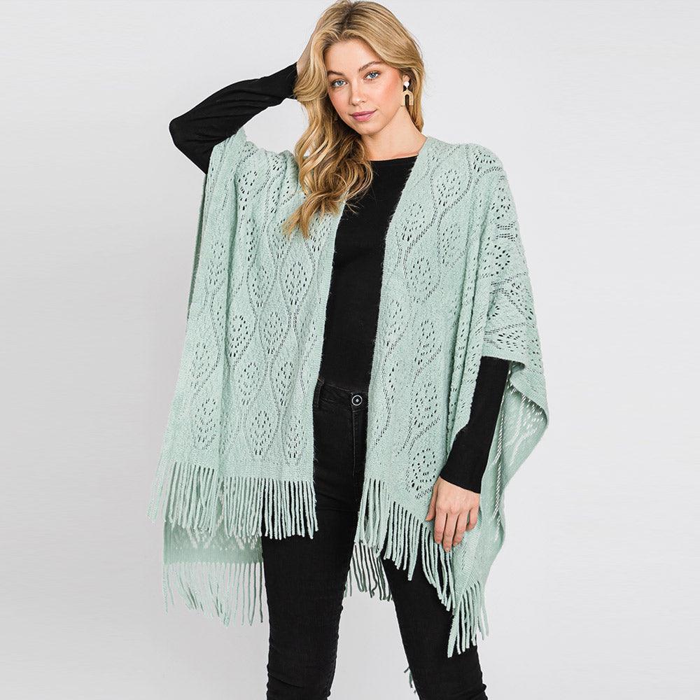 Mint Patterned Fringe Ruana Poncho - Jewelry Store by Erik Rayo