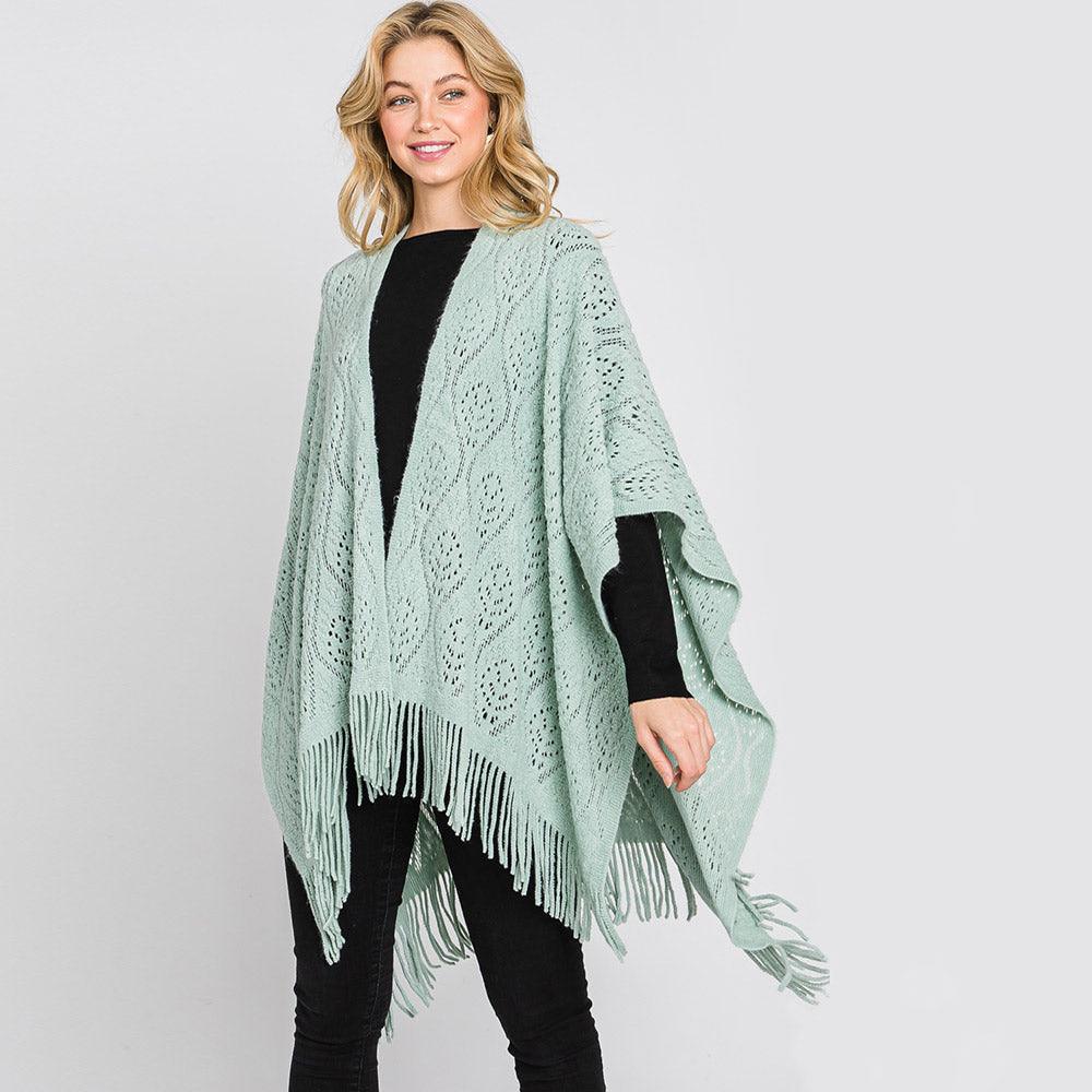 Mint Patterned Fringe Ruana Poncho - Jewelry Store by Erik Rayo