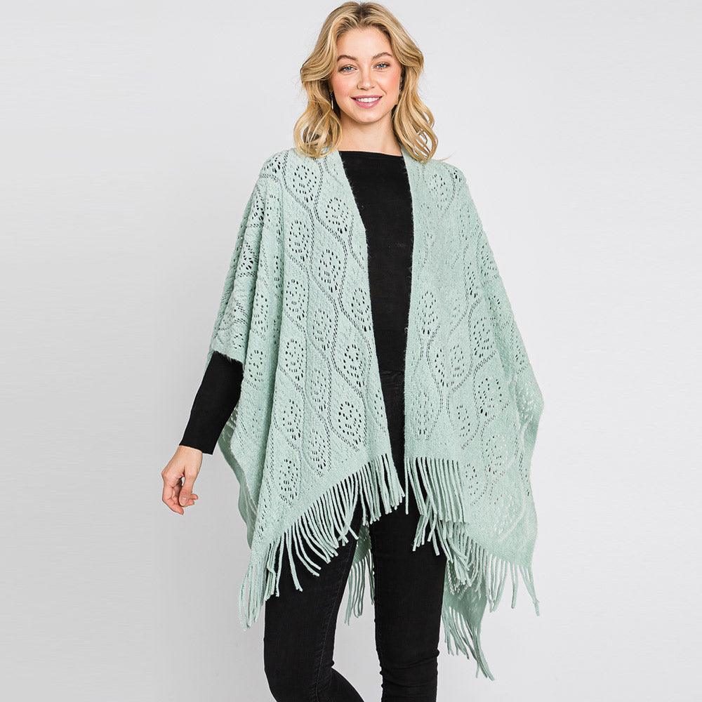 Mint Patterned Fringe Ruana Poncho - Jewelry Store by Erik Rayo