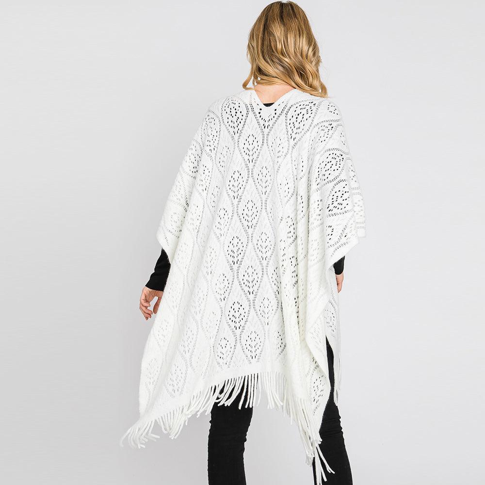 Ivory Patterned Fringe Ruana Poncho - Jewelry Store by Erik Rayo