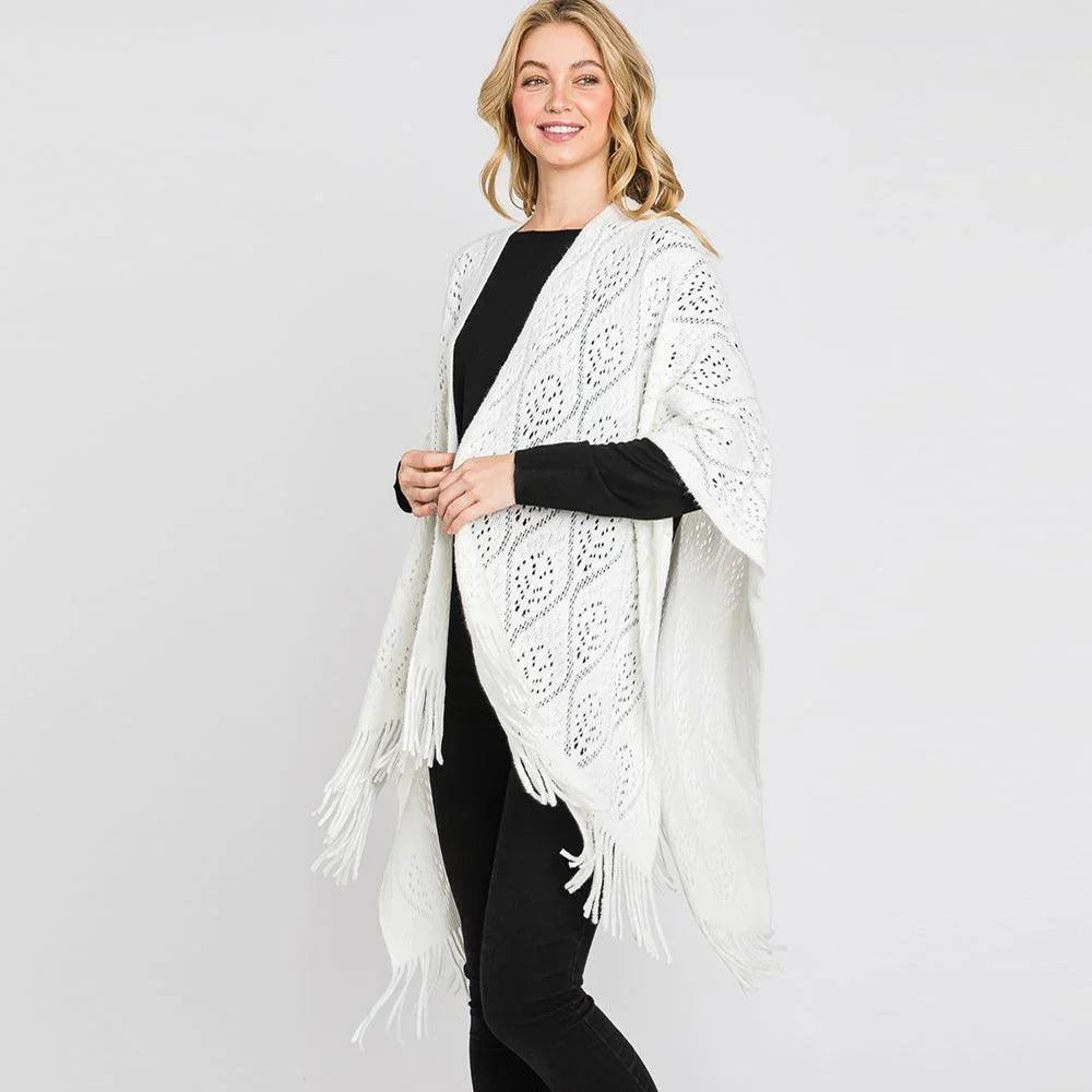 Ivory Patterned Fringe Ruana Poncho - Jewelry Store by Erik Rayo