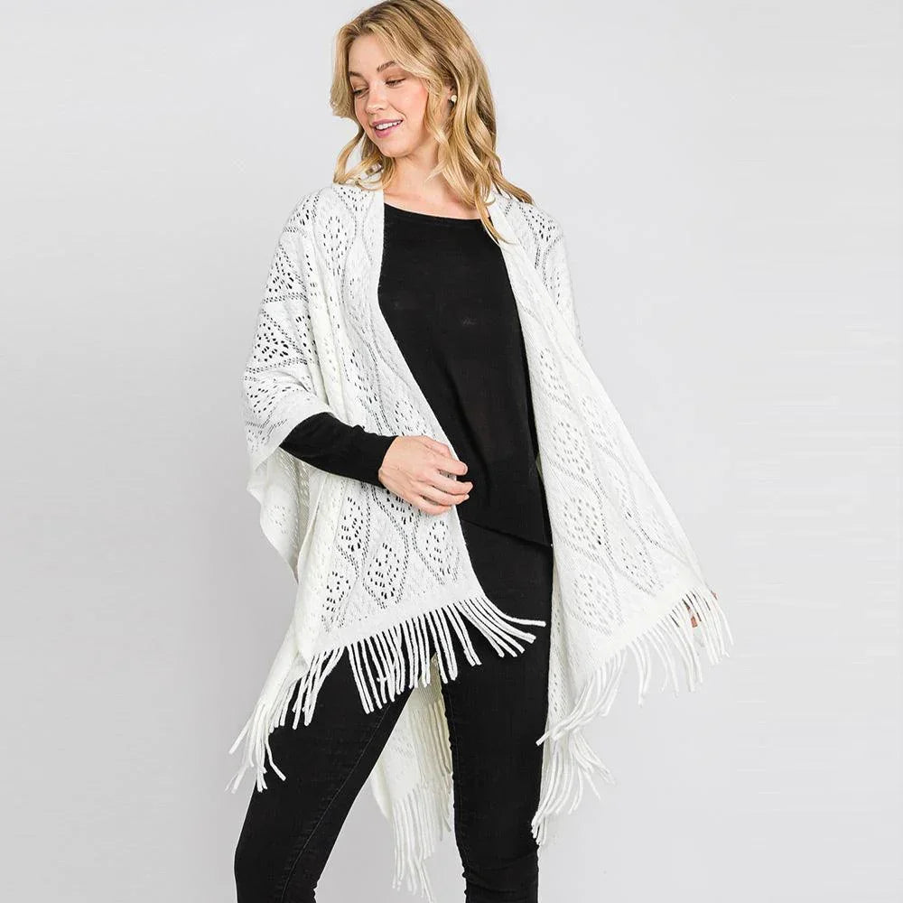 Ivory Patterned Fringe Ruana Poncho - Jewelry Store by Erik Rayo