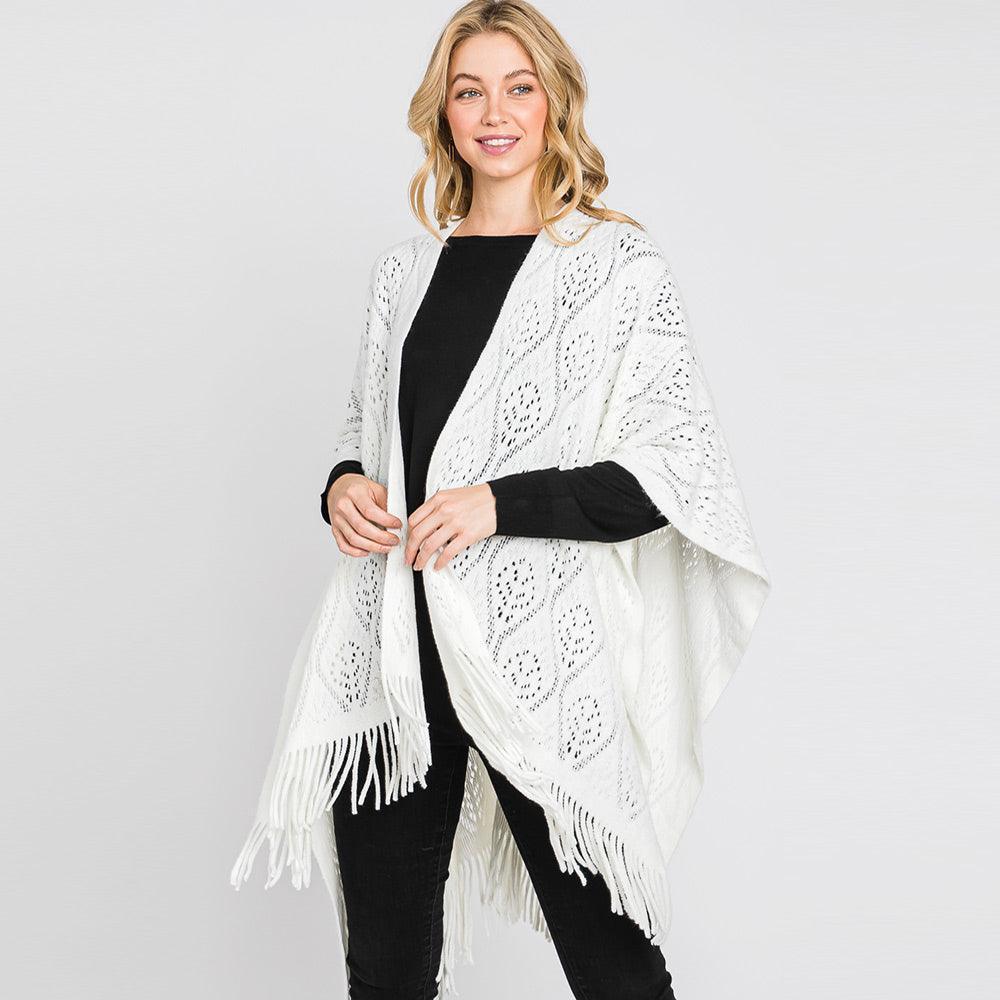 Ivory Patterned Fringe Ruana Poncho - Jewelry Store by Erik Rayo