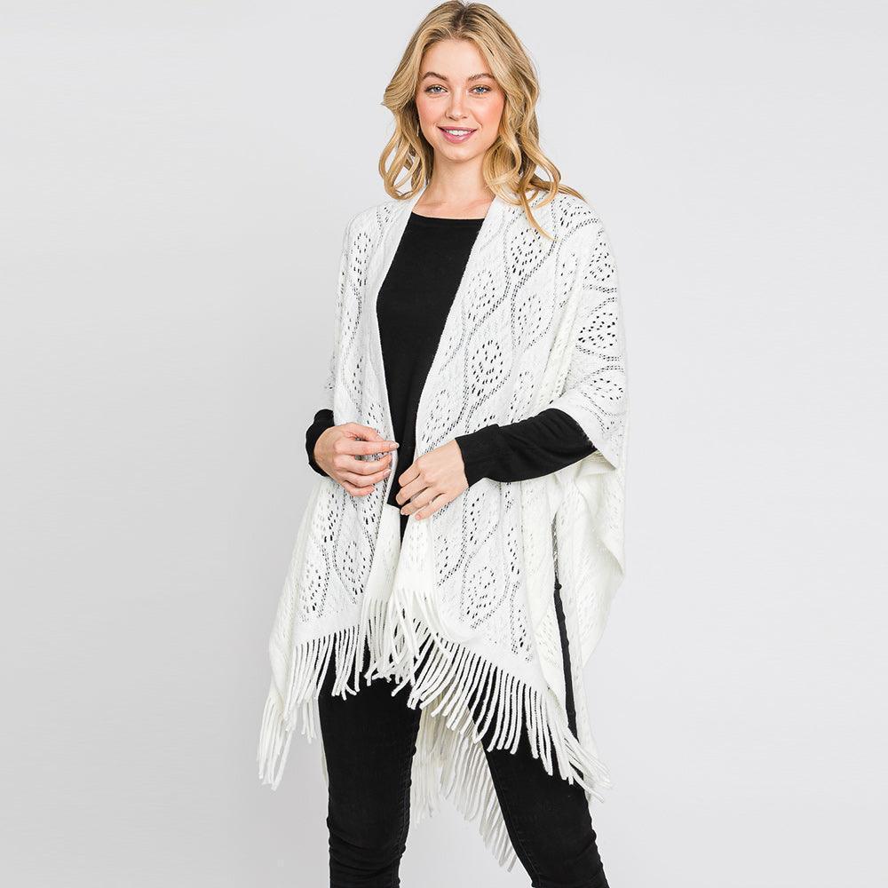 Ivory Patterned Fringe Ruana Poncho - Jewelry Store by Erik Rayo