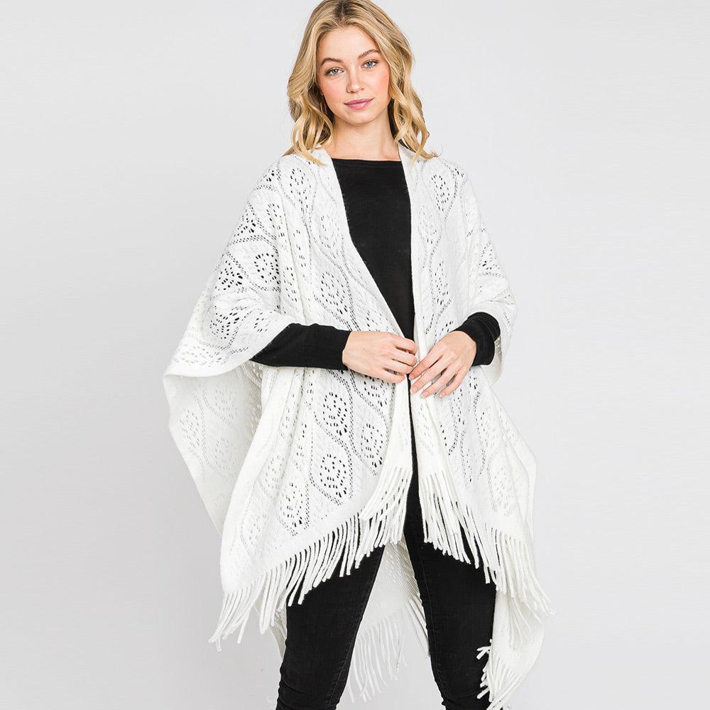 Ivory Patterned Fringe Ruana Poncho - Jewelry Store by Erik Rayo