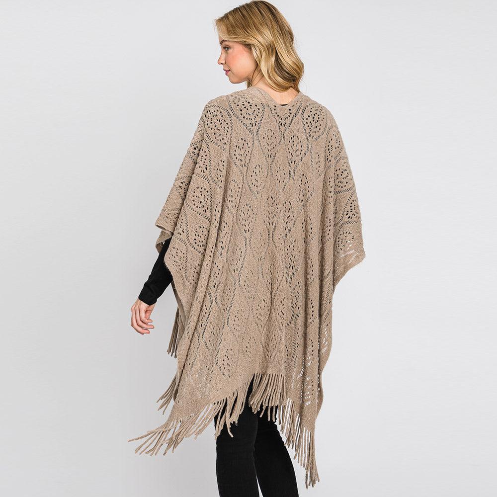 Taupe Patterned Fringe Ruana Poncho - Jewelry Store by Erik Rayo