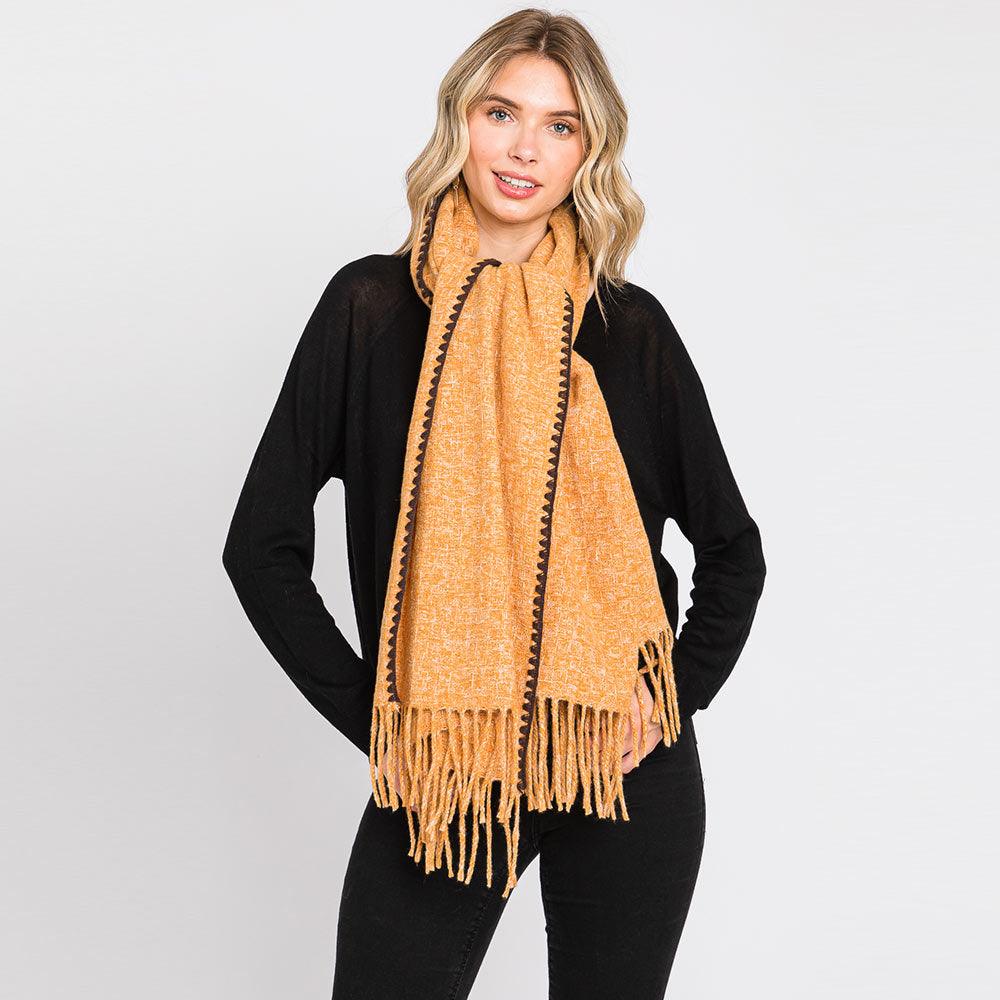 Camel Edge Pointed Fringe Oblong Scarf