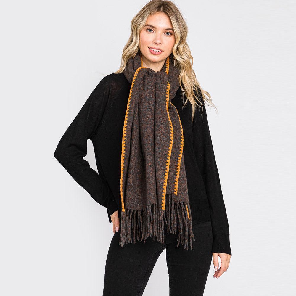 Brown Edge Pointed Fringe Oblong Scarf - Jewelry Store by Erik Rayo