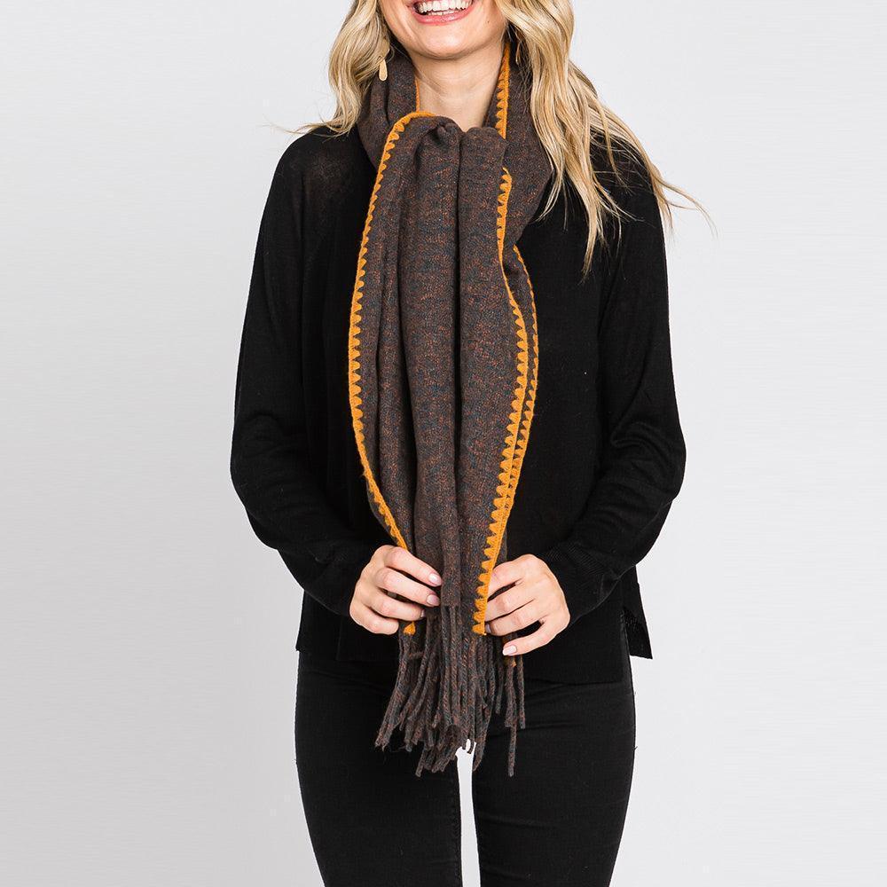Brown Edge Pointed Fringe Oblong Scarf - Jewelry Store by Erik Rayo