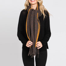 Load image into Gallery viewer, Brown Edge Pointed Fringe Oblong Scarf
