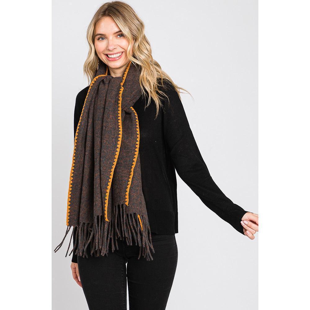 Brown Edge Pointed Fringe Oblong Scarf - Jewelry Store by Erik Rayo