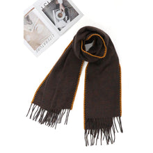 Load image into Gallery viewer, Brown Edge Pointed Fringe Oblong Scarf
