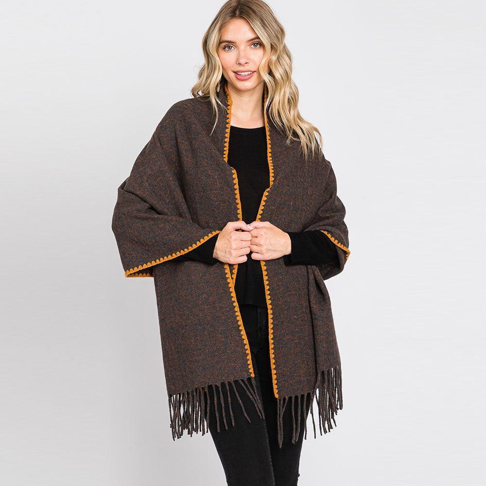 Brown Edge Pointed Fringe Oblong Scarf - Jewelry Store by Erik Rayo