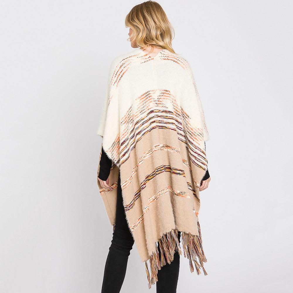 Camel Striped Tassel Fringe Ruana Poncho - Jewelry Store by Erik Rayo