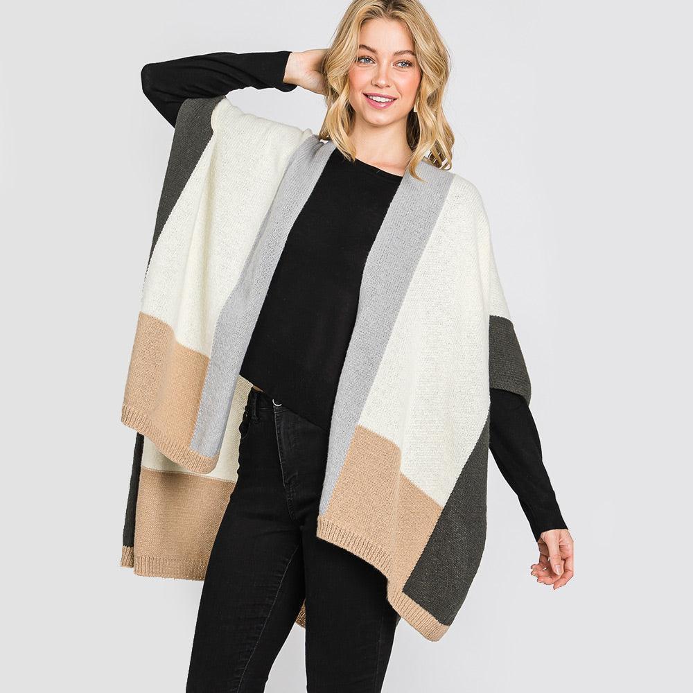 Gray Color Block Ruana Poncho - Jewelry Store by Erik Rayo