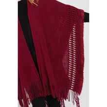 Load image into Gallery viewer, Burgundy Fringe Cut Out Knit Ruana Poncho
