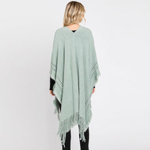 Load image into Gallery viewer, Mint Fringe Cut Out Knit Ruana Poncho
