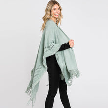 Load image into Gallery viewer, Mint Fringe Cut Out Knit Ruana Poncho
