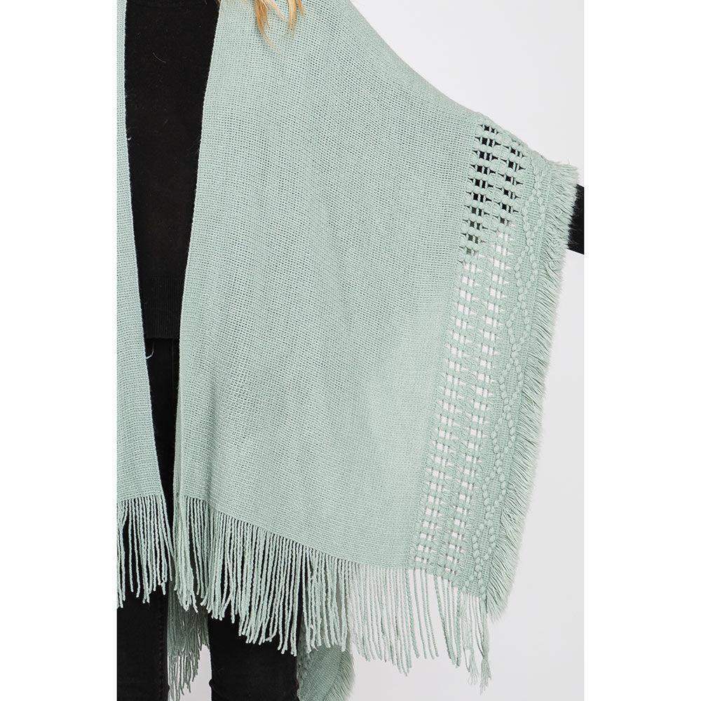 Mint Fringe Cut Out Knit Ruana Poncho - Jewelry Store by Erik Rayo
