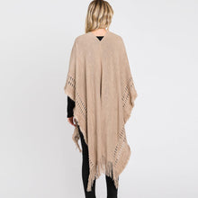 Load image into Gallery viewer, Taupe Fringe Cut Out Knit Ruana Poncho
