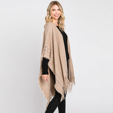 Load image into Gallery viewer, Taupe Fringe Cut Out Knit Ruana Poncho
