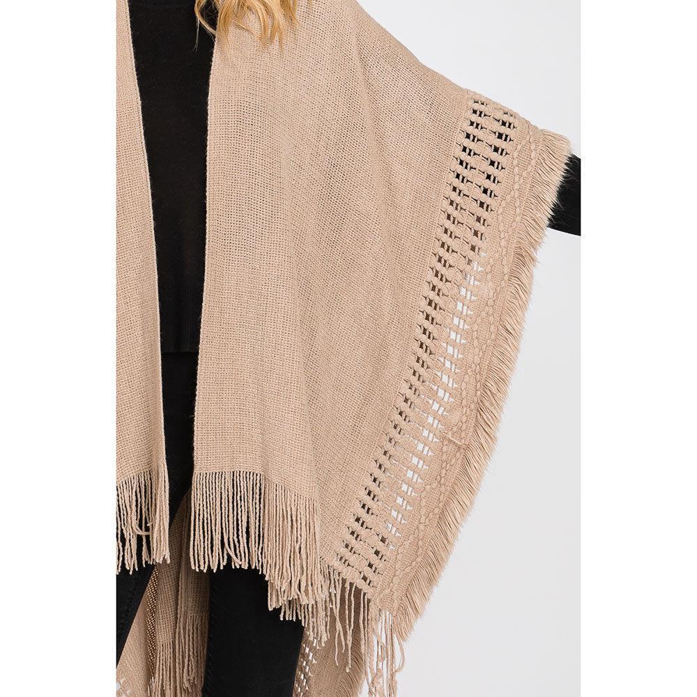 Taupe Fringe Cut Out Knit Ruana Poncho - Jewelry Store by Erik Rayo