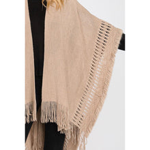 Load image into Gallery viewer, Taupe Fringe Cut Out Knit Ruana Poncho
