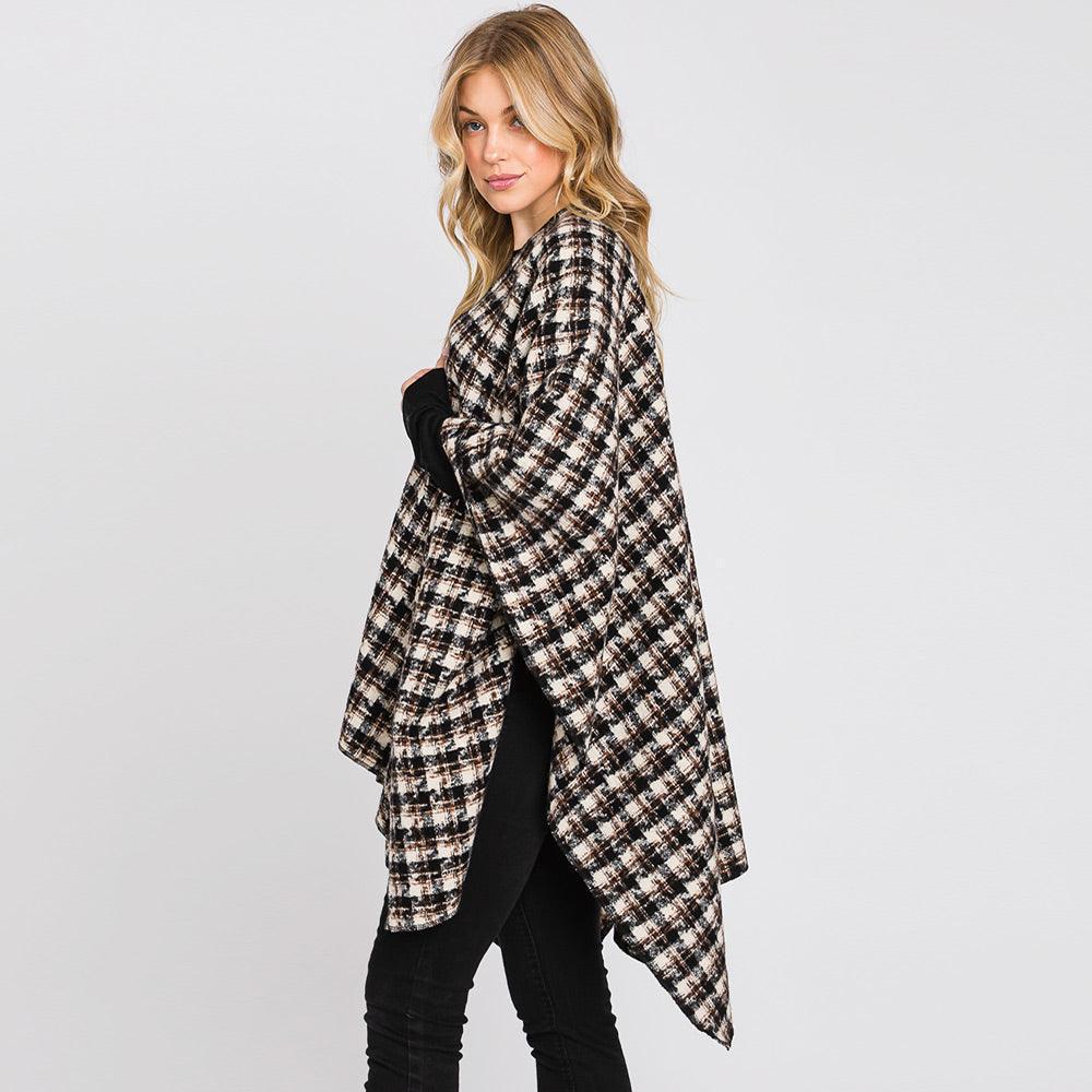 Black Houndstooth Patterned Ruana Poncho - Jewelry Store by Erik Rayo