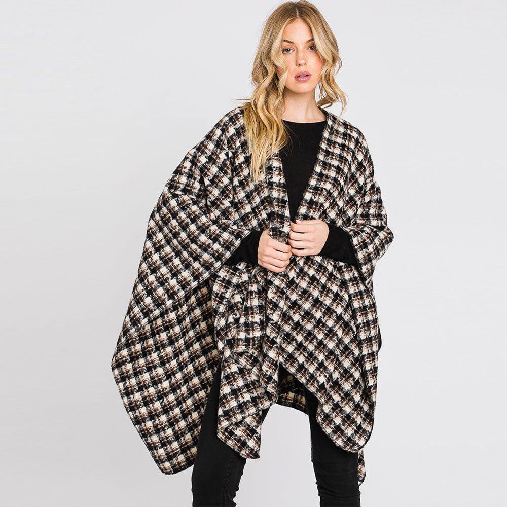 Black Houndstooth Patterned Ruana Poncho - Jewelry Store by Erik Rayo
