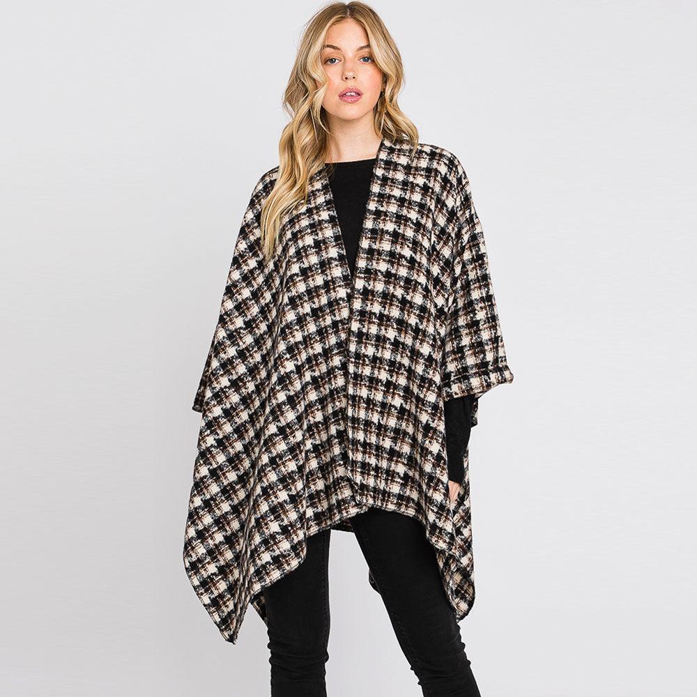 Black Houndstooth Patterned Ruana Poncho - Jewelry Store by Erik Rayo
